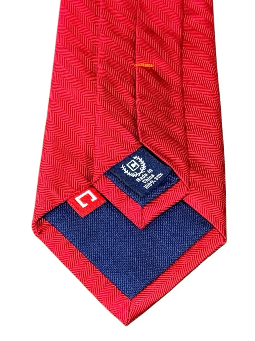 Chaps Ralph Lauren 100% Silk Necktie Solid Crimson Red Herringbone Woven Tie